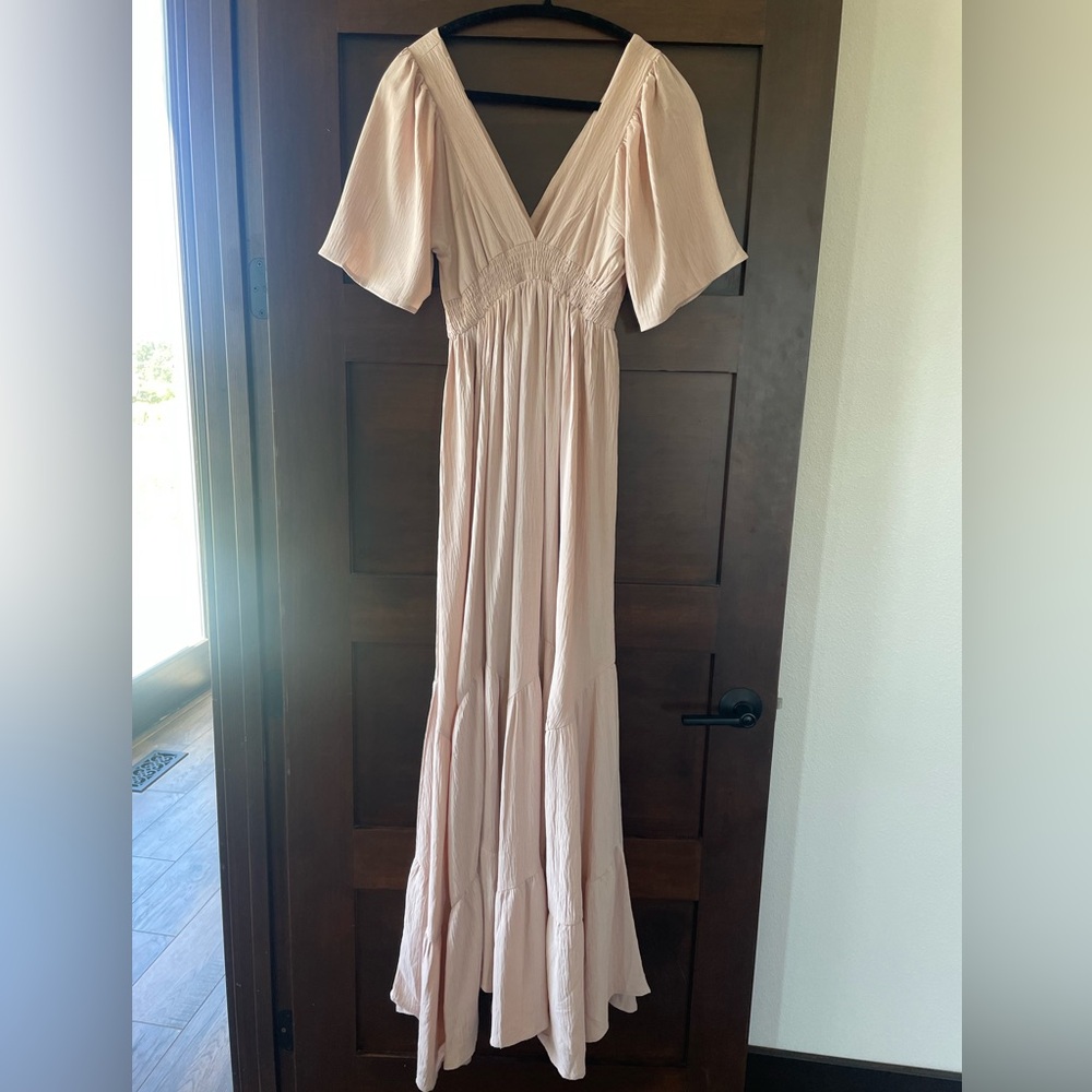 SMALL blush pink maternity maxi dress